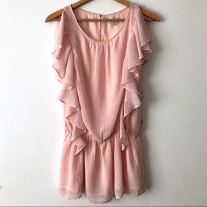 Peach Pink Mini Dress with Flutter Sleeve Detail